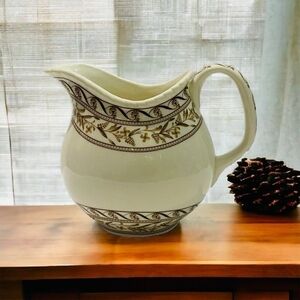 Vintage Pitcher I Godinger & Co Beige Brown Floral Band Glazed Ceramic Pottery